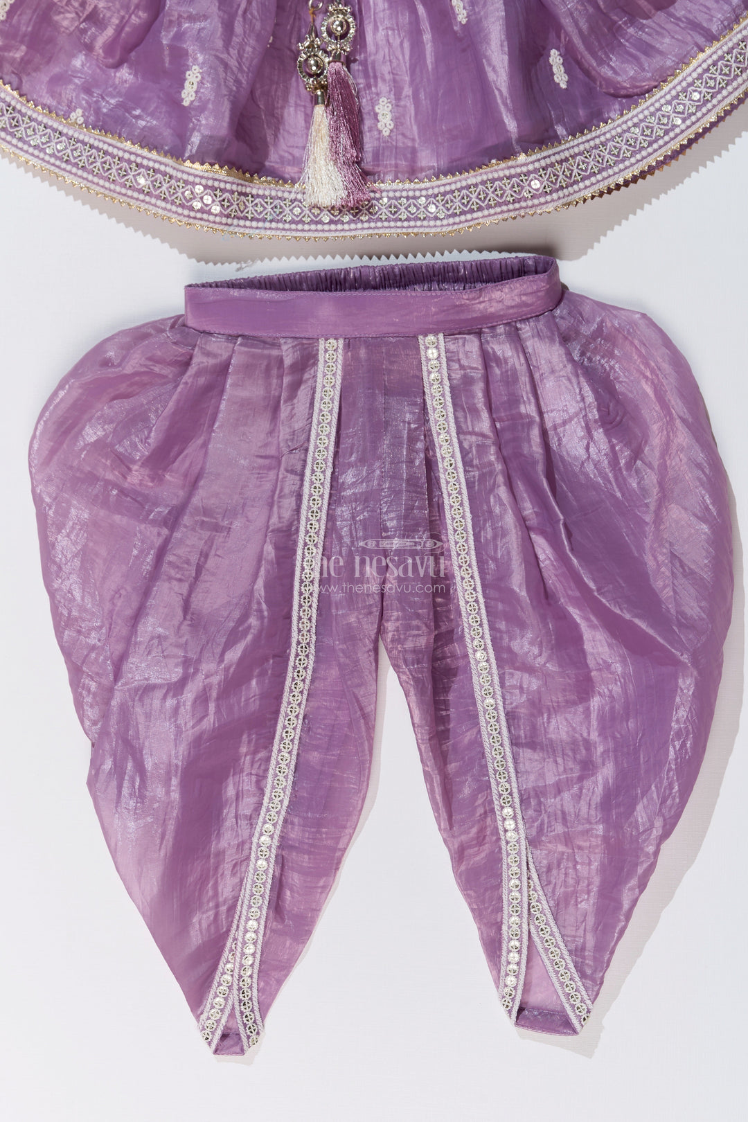 The Nesavu Girls Dothi Sets Elegant Dhoti Pajama Kurta Set for Girls with Glaze Shimmer Organza and Embroidered Details Nesavu Elegant Dhoti Pajama Kurta Set Girls Glaze Shimmer Organza Embroidered Details | The Nesavu