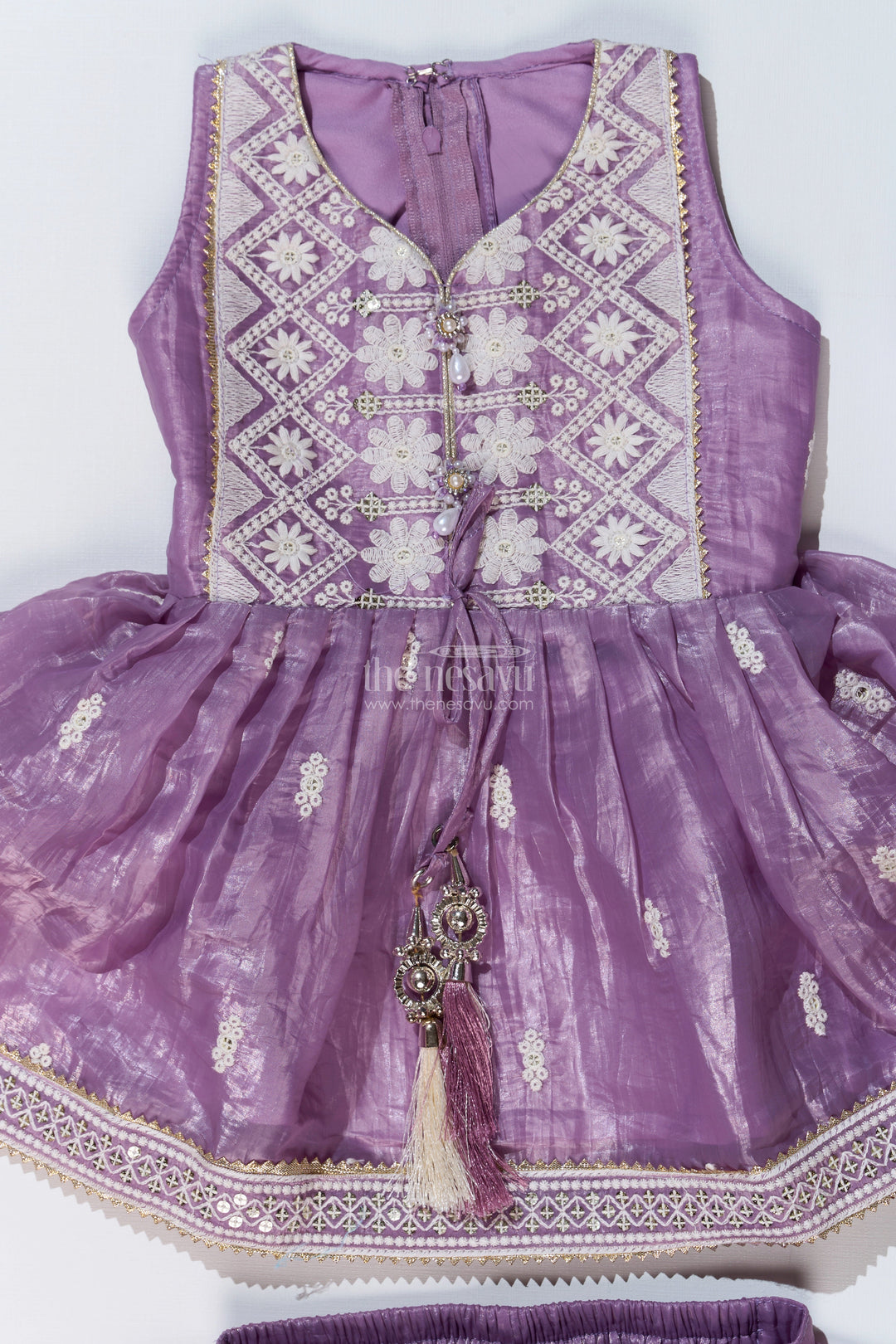 The Nesavu Girls Dothi Sets Elegant Dhoti Pajama Kurta Set for Girls with Glaze Shimmer Organza and Embroidered Details Nesavu Elegant Dhoti Pajama Kurta Set Girls Glaze Shimmer Organza Embroidered Details | The Nesavu