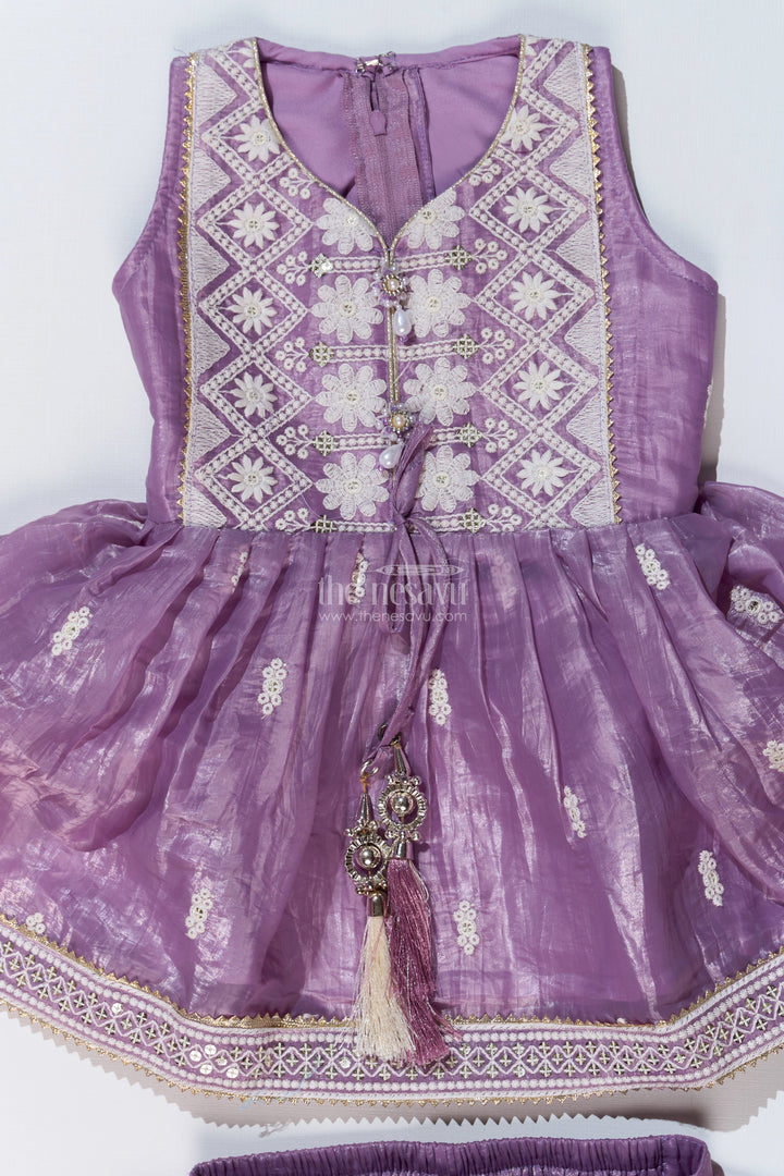 The Nesavu Girls Dothi Sets Elegant Dhoti Pajama Kurta Set for Girls with Glaze Shimmer Organza and Embroidered Details Nesavu Elegant Dhoti Pajama Kurta Set Girls Glaze Shimmer Organza Embroidered Details | The Nesavu