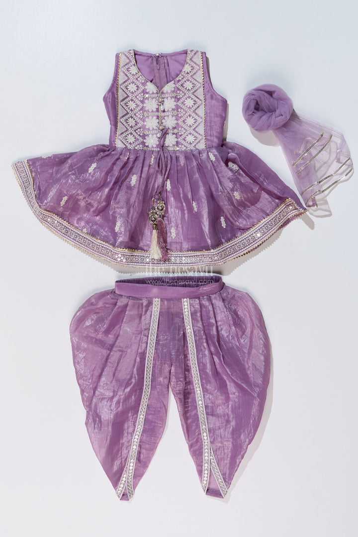 The Nesavu Girls Dothi Sets Elegant Dhoti Pajama Kurta Set for Girls with Glaze Shimmer Organza and Embroidered Details Nesavu Elegant Dhoti Pajama Kurta Set Girls Glaze Shimmer Organza Embroidered Details | The Nesavu