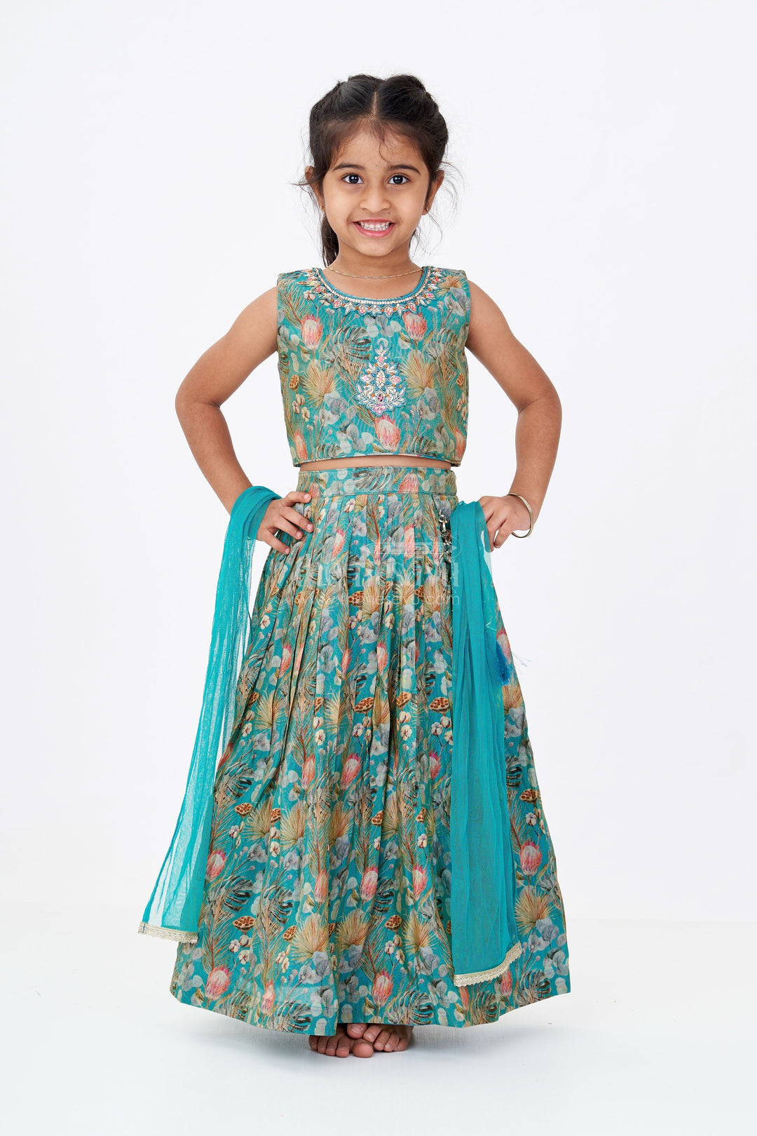 The Nesavu Girls Lehenga Choli Elegant Digital Print Lehenga for Girls with Shimmering Fabric and Embellished Choli Nesavu Elegant Digital Print Lehenga Girls Shimmering Fabric Embellished Choli | The Nesavu