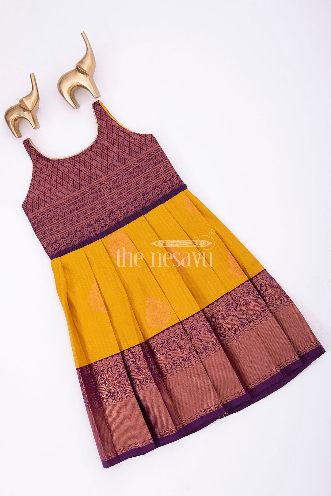 The Nesavu Girls Kanchi Silk Frock Elegant Diwali Dress for Girls with Semi Kanjivaram Silk Saree Nesavu 14 (6M) / Brown / Style 2 SF900B-14 Nesavu Diwali Dress for Girls - Semi Kanjivaram Silk Saree Frock for Festive & Wedding Wear