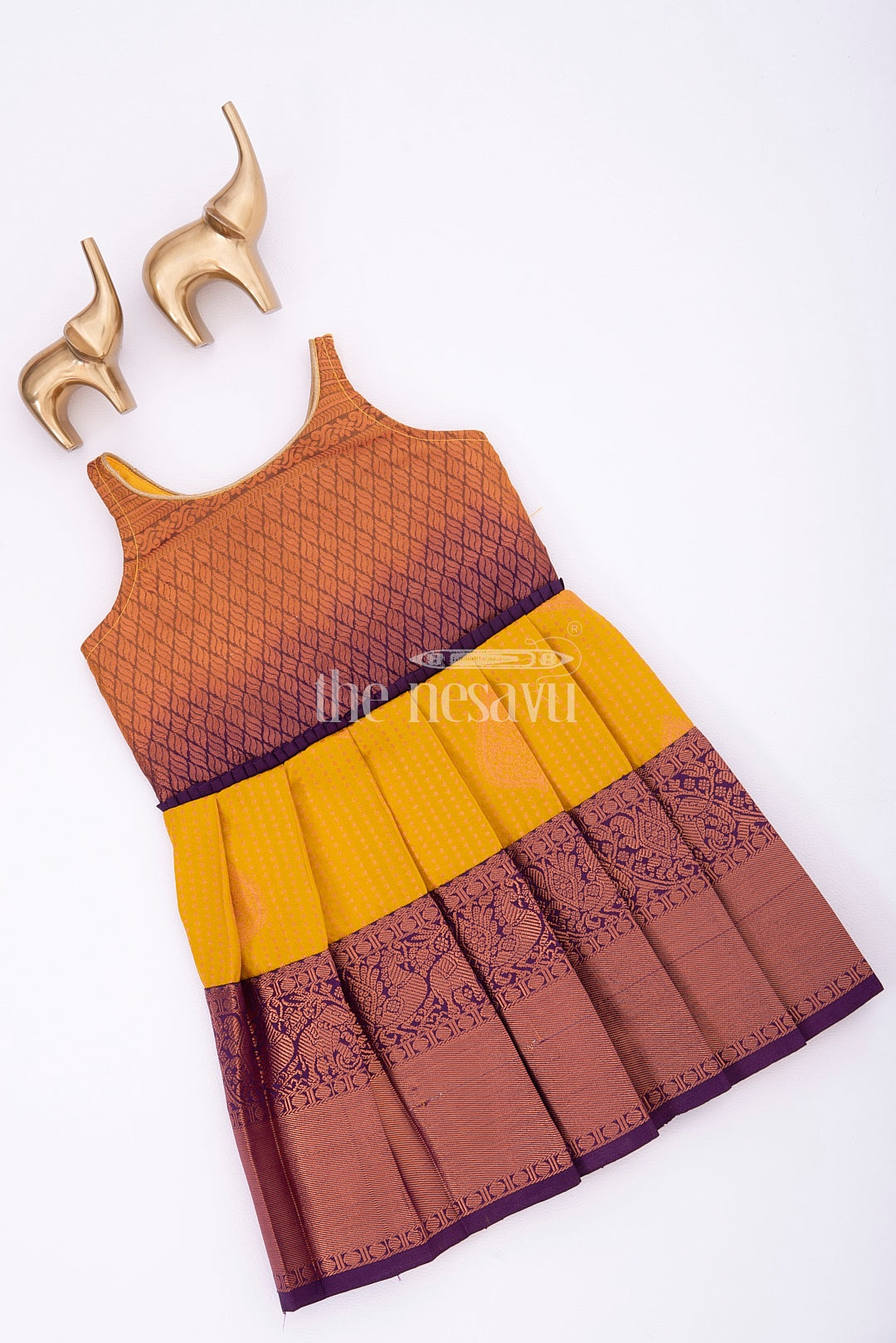 The Nesavu Girls Kanchi Silk Frock Elegant Diwali Dress for Girls with Semi Kanjivaram Silk Saree Nesavu Nesavu Diwali Dress for Girls - Semi Kanjivaram Silk Saree Frock for Festive & Wedding Wear