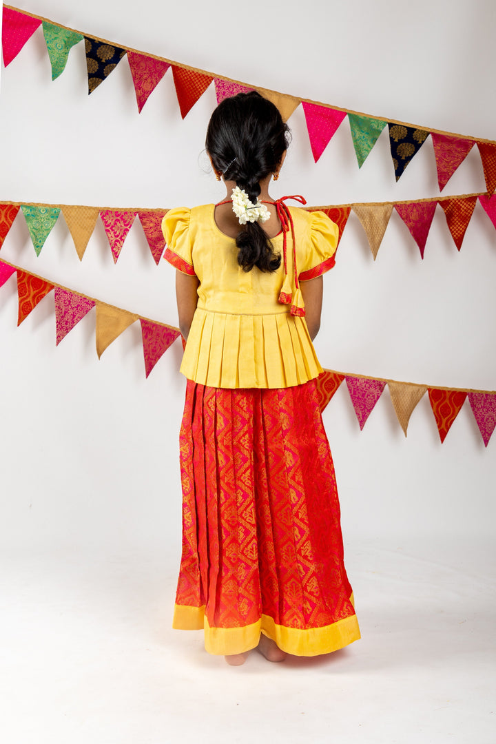 The Nesavu Pattu Pavadai Elegant Double Shaded Silk Skirt With Latest Designer Blouse For Girls Nesavu Latest Designer Pattu Pavadai For Onam | Peplum Blouse Patterns | The Nesavu