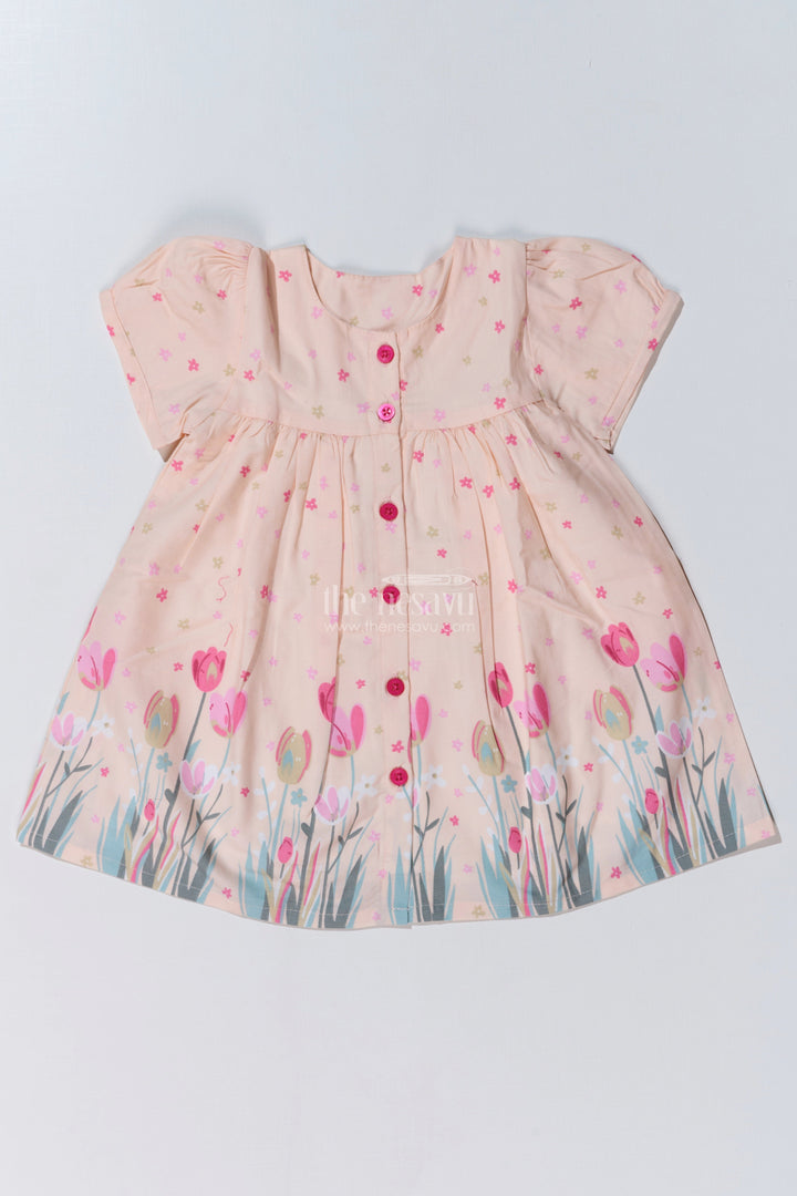 The Nesavu Baby Cotton Frocks Elegant Ethnic Wear for Reception for Baby Girls with Tulip Prints and Stylish Fit Nesavu 10 (NB) / Pink BFJ733B-10 Elegant Ethnic Wear Reception Baby Girls Tulip Prints Stylish Fit | The Nesavu