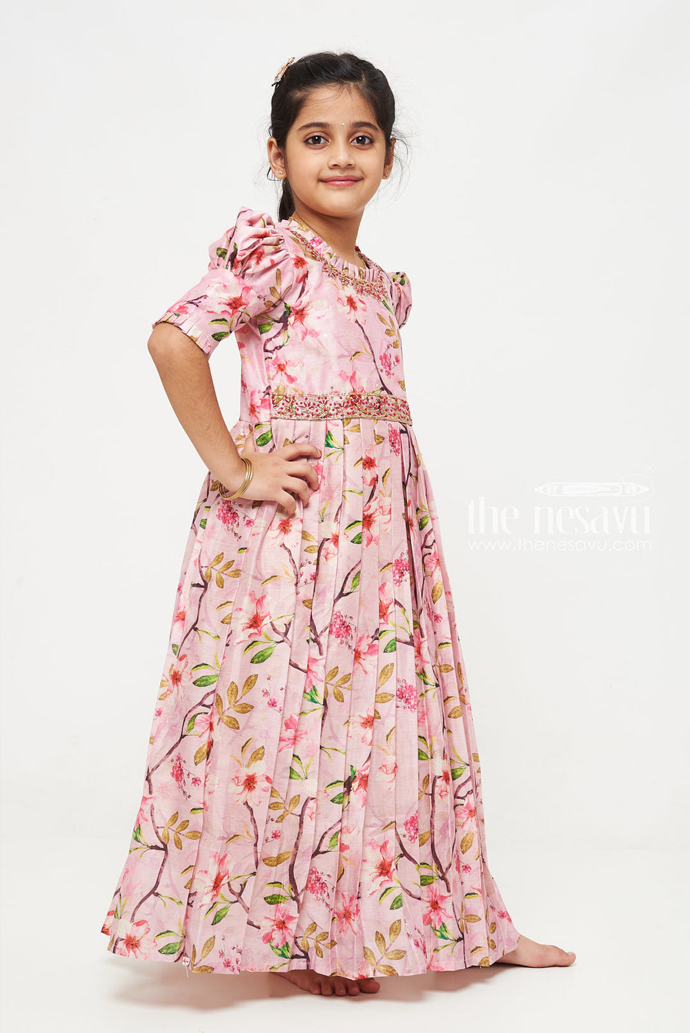 The Nesavu Girls Silk Gown Elegant Floral Anarkali Gown for Young Girls Nesavu Shop Girls Elegant Floral Anarkali Gown | Perfect for Special Occasions | The Nesavu