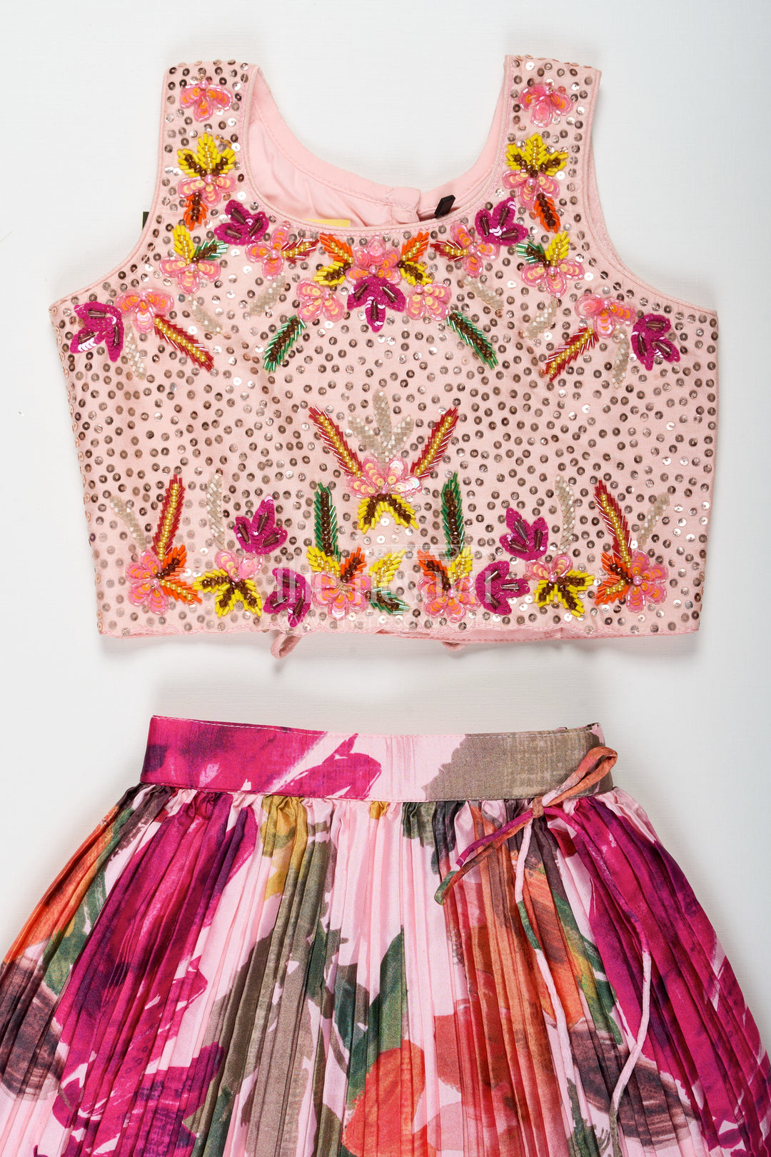 The Nesavu Girls Lehenga Choli Elegant Floral Lehenga for Girls in Chinon Silk with Digital Print and Embroidered Choli Nesavu Floral Lehenga Girls Chinon Silk Digital Print Embroidered Choli | The Nesavu