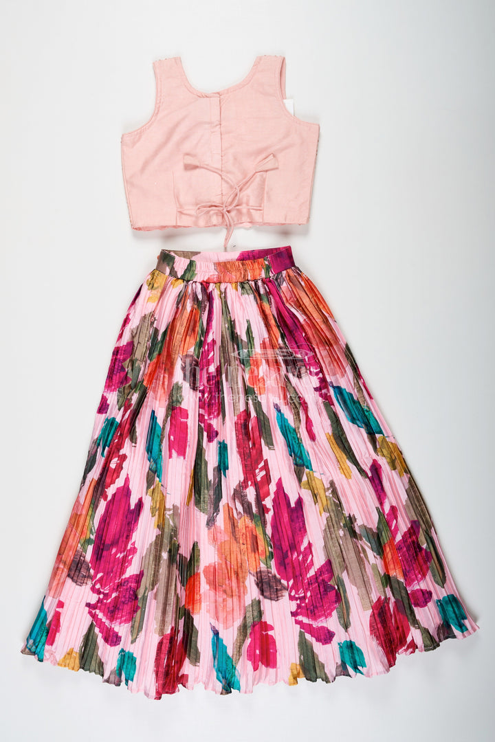 The Nesavu Girls Lehenga Choli Elegant Floral Lehenga for Girls in Chinon Silk with Digital Print and Embroidered Choli Nesavu Nesavu Floral Lehenga Girls Chinon Silk Digital Print Embroidered Choli