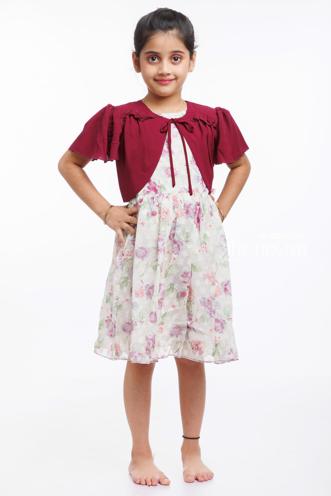 The Nesavu Girls Fancy Frock Elegant Floral Summer Cotton Dress for Girls Nesavu 20 (3Y) / Purple / Georgette GFC1306A-20 Shop Girls Cotton Floral Summer Dresses | Casual  Designer Cotton Dress Collection | The Nesavu