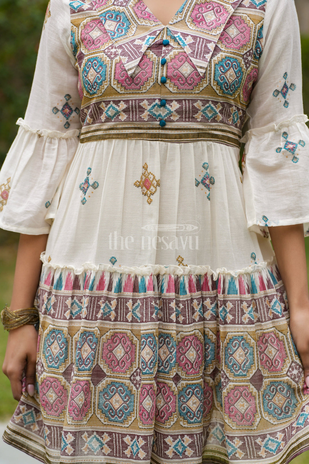 The Nesavu Womens Flared Kurthas Elegant Georgette Womens Printed Dresses with Flared Silhouette and Intricate Patterns Nesavu Elegant Womens Georgette Printed Dresses Flared Silhouette Family Gatherings | The Nesavu