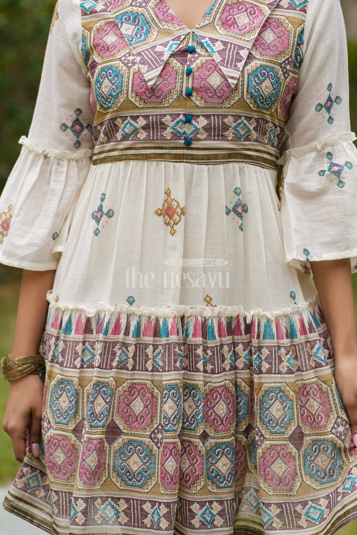 The Nesavu Womens Flared Kurthas Elegant Georgette Womens Printed Dresses with Flared Silhouette and Intricate Patterns Nesavu Elegant Womens Georgette Printed Dresses Flared Silhouette Family Gatherings | The Nesavu