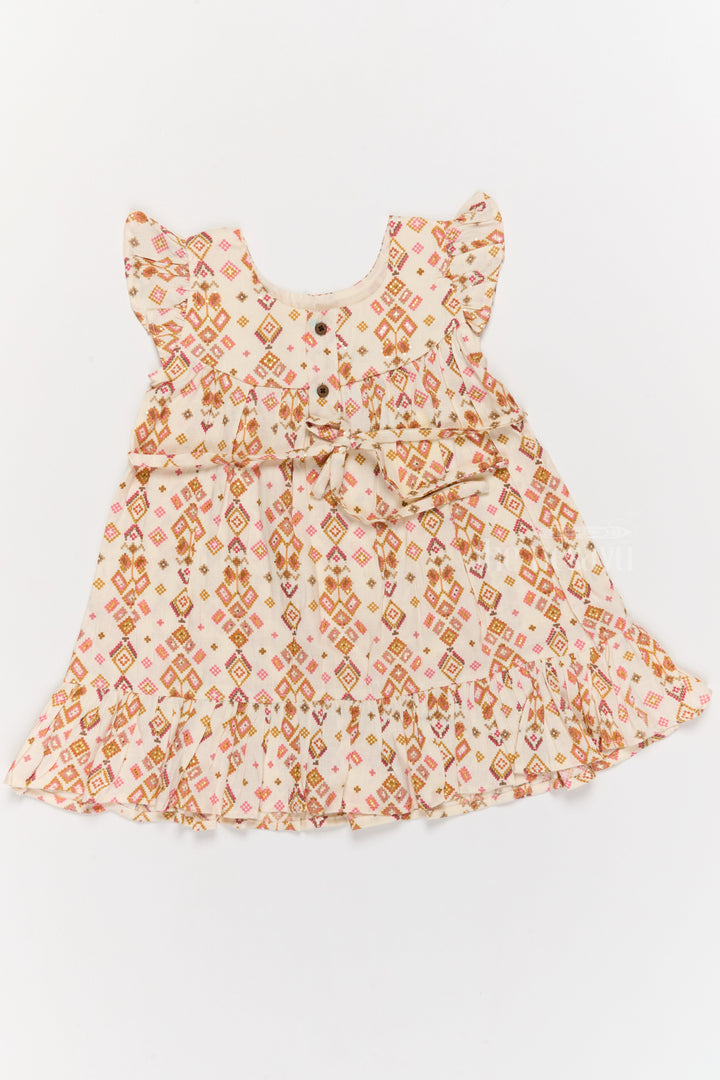 The Nesavu Girls Cotton Frock Elegant Girls Cotton Dress Fashion with Geometric Print and Delicate Lace Design Nesavu Girls Cotton Dress Fashion Geometric Print Lace Yoke Playful Ruffles | The Nesavu