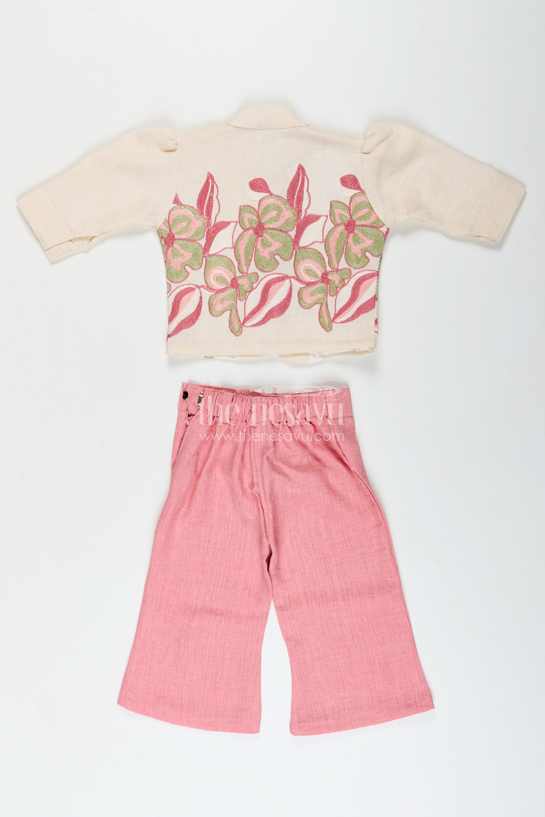 The Nesavu Girls Casual Set Elegant girls embroidered cotton casual set with playful pant and top combo Nesavu Cotton casual set girls embroidery pant  Nesavu traditional fusion outfit