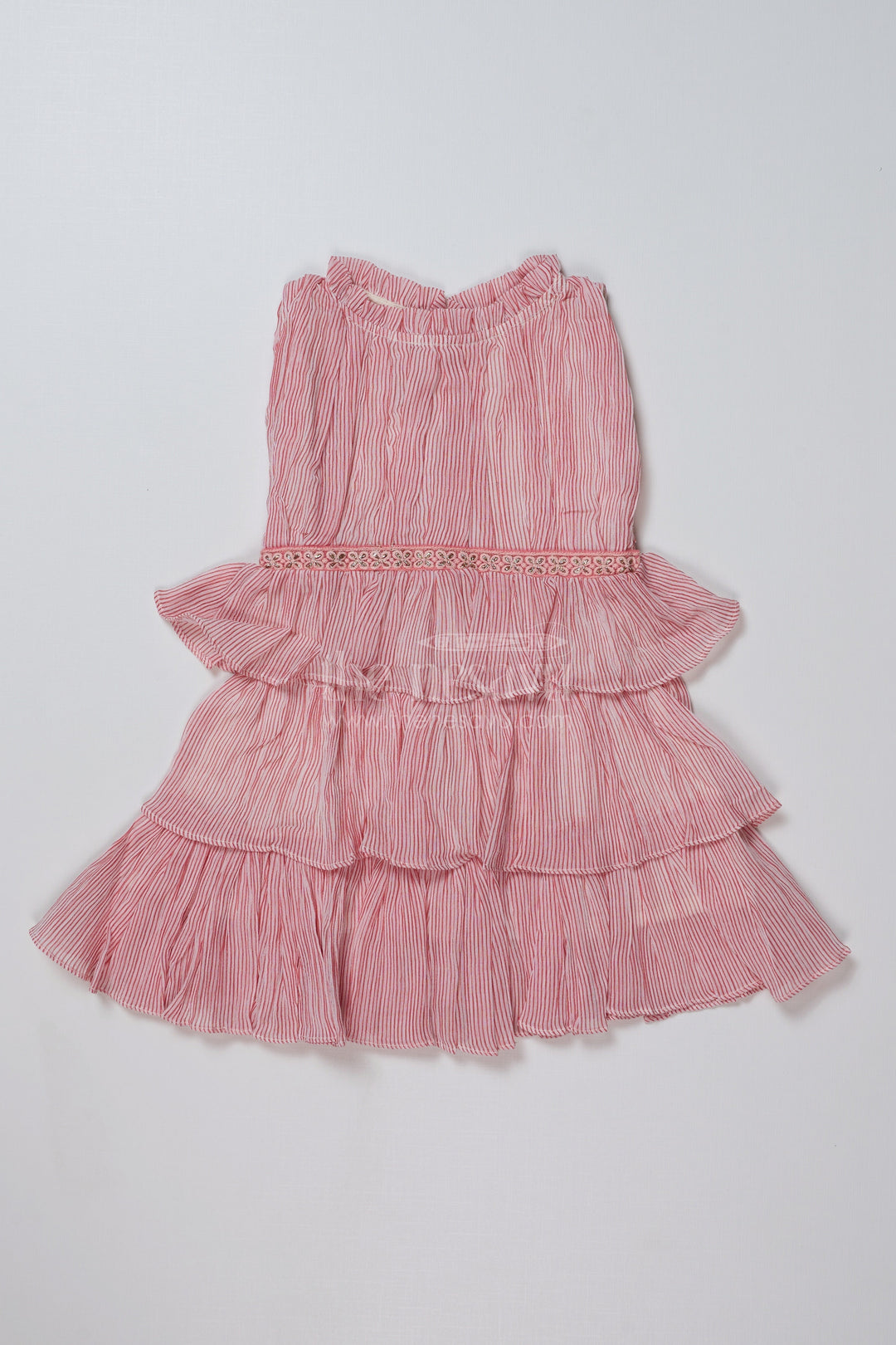 The Nesavu Girls Cotton Frock Elegant Girls Frocks for Wedding Party with Ruffled Layers and Embroidered Waistband Nesavu 16 (1Y) / Pink GFC1638A-16 Elegant Girls Frocks Wedding Party Ruffled Layers Embroidered Waistband | The Nesavu