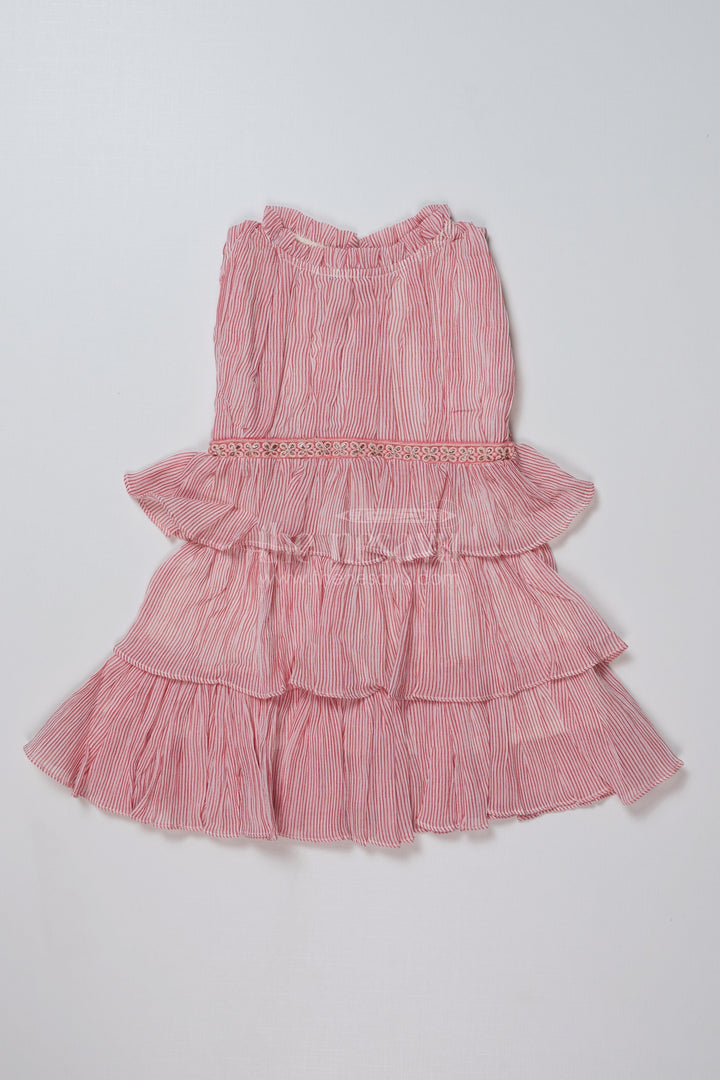 The Nesavu Girls Cotton Frock Elegant Girls Frocks for Wedding Party with Ruffled Layers and Embroidered Waistband Nesavu 16 (1Y) / Pink GFC1638A-16 Elegant Girls Frocks Wedding Party Ruffled Layers Embroidered Waistband | The Nesavu