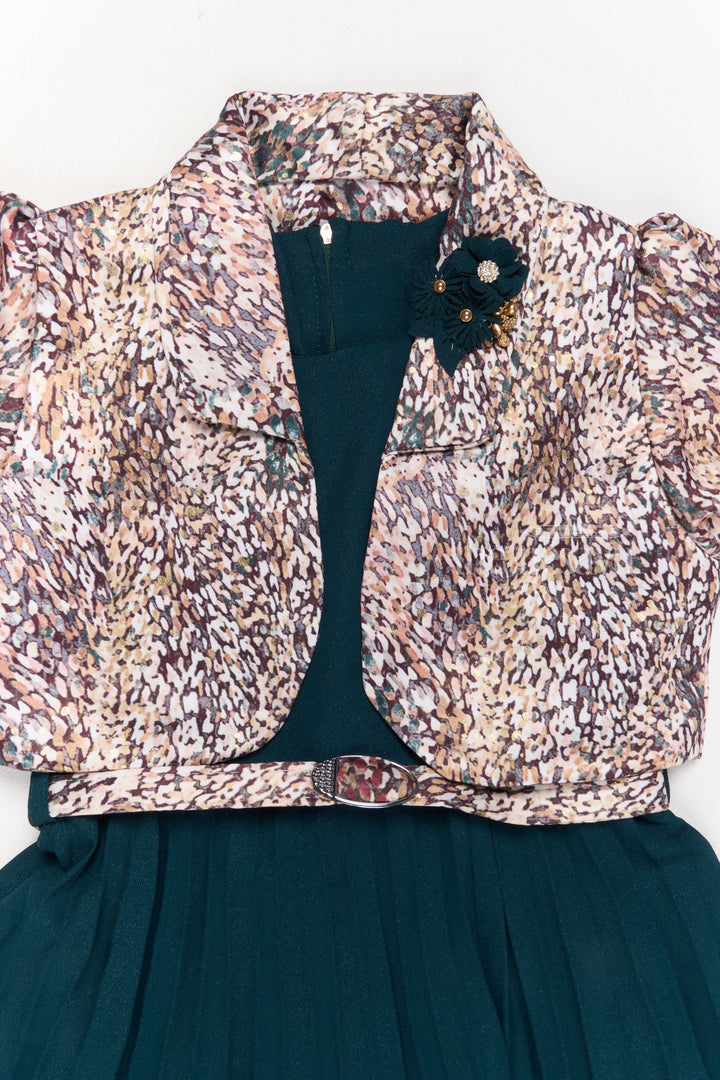 The Nesavu Girls Cotton Frock Elegant Girls Party Frock with Pleated Skirt and Stylish Jacket Nesavu Girls Pleated Party Frock Stylish Printed Jacket Georgette Fabric | The Nesavu