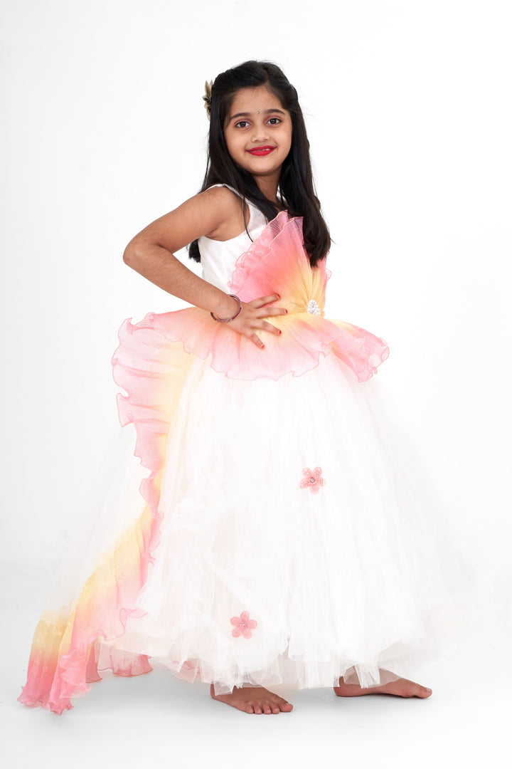 The Nesavu Silk Party Frock Elegant Girls Party Long Frock in Silk with Tulle Overlay and Butterfly Appliques Nesavu Nesavu Girls Party Long Frock Silk Tulle Overlay Butterfly Appliques Birthdays