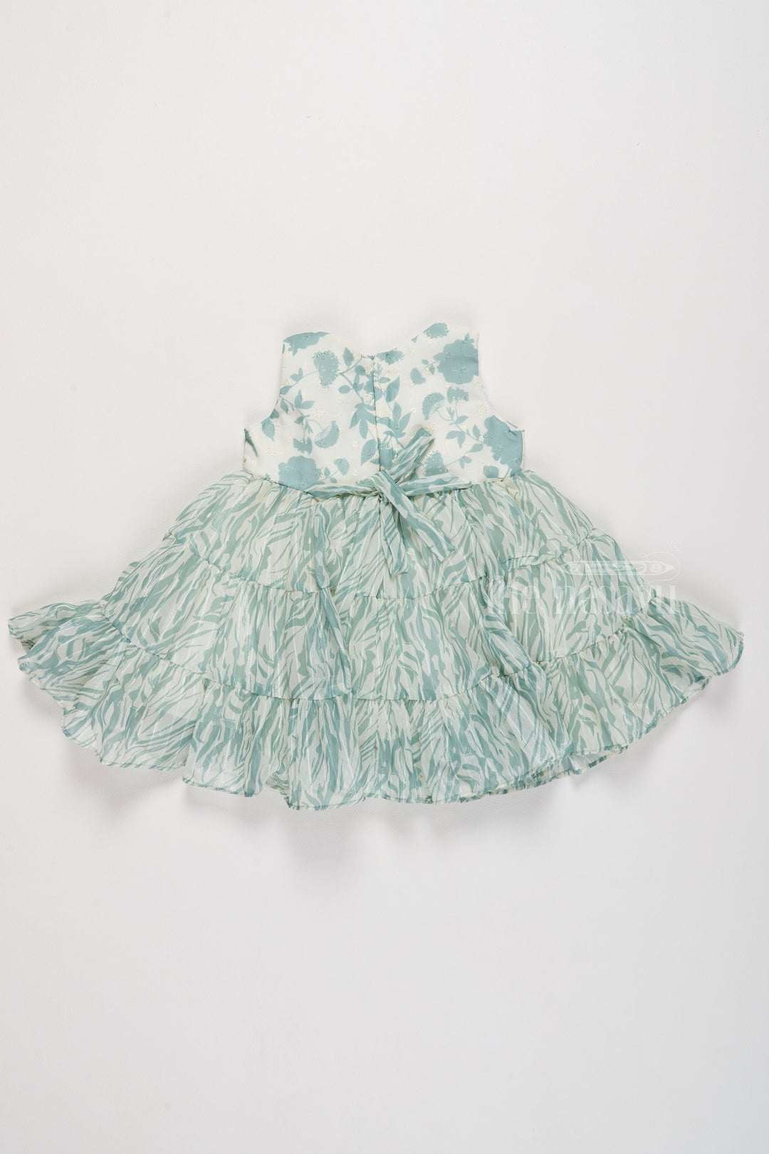 The Nesavu Girls Fancy Frock Elegant Girls Party Wear Fancy Frock in Green with Tiered Layers and Floral Embellishments Nesavu Chic Party Wear Fancy Frock Green Girls Perfect Festive Occasions | The Nesavu