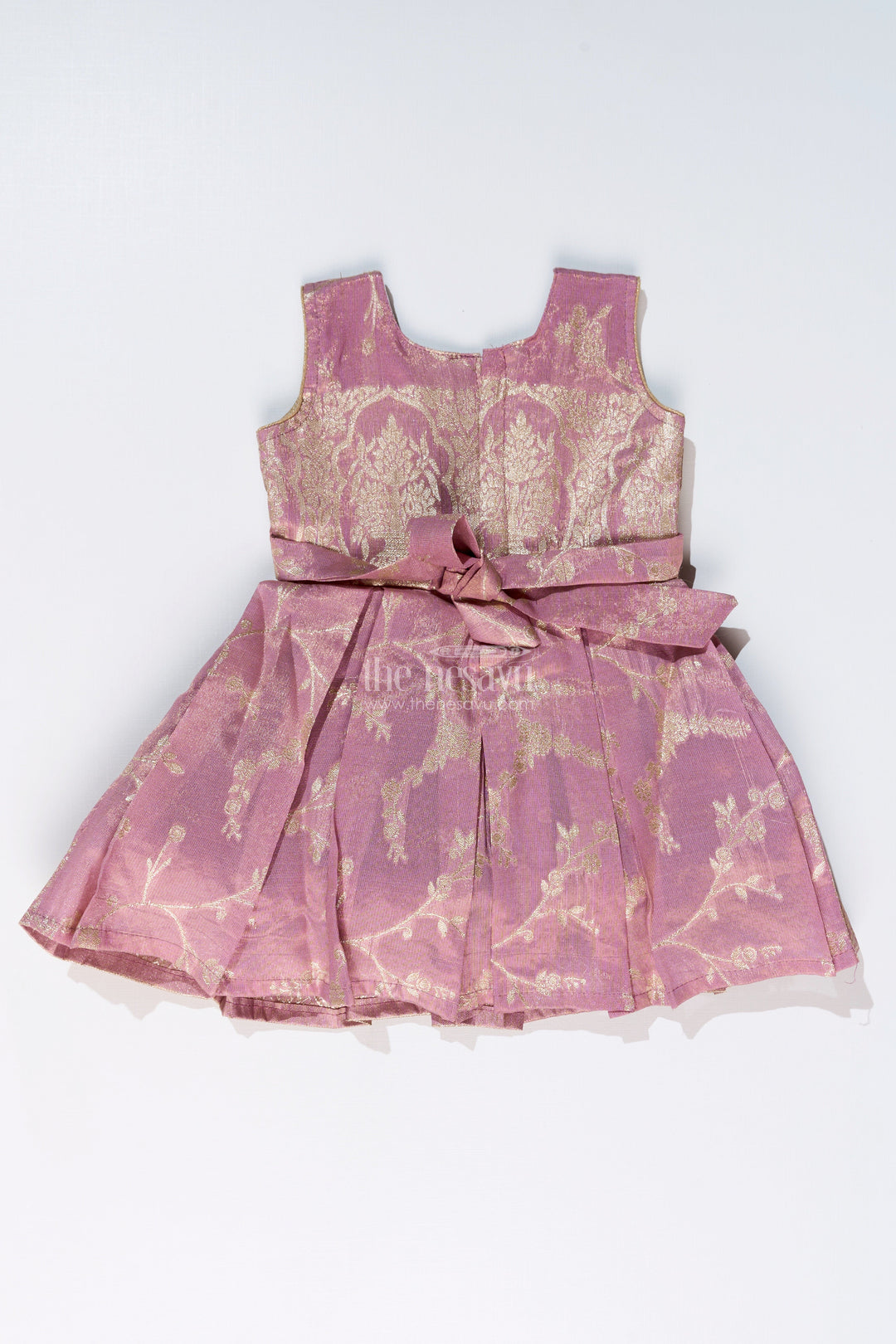 The Nesavu Silk Party Frock Elegant Girls Purple Silk Frock in Gold Tissue Banarasi Jacquard with Traditional Design Nesavu Girls Purple Silk Frock Banarasi Jacquard Gold Zari Embroidery | The Nesavu