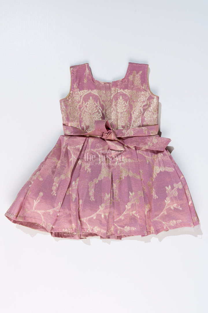 The Nesavu Silk Party Frock Elegant Girls Purple Silk Frock in Gold Tissue Banarasi Jacquard with Traditional Design Nesavu Girls Purple Silk Frock Banarasi Jacquard Gold Zari Embroidery | The Nesavu