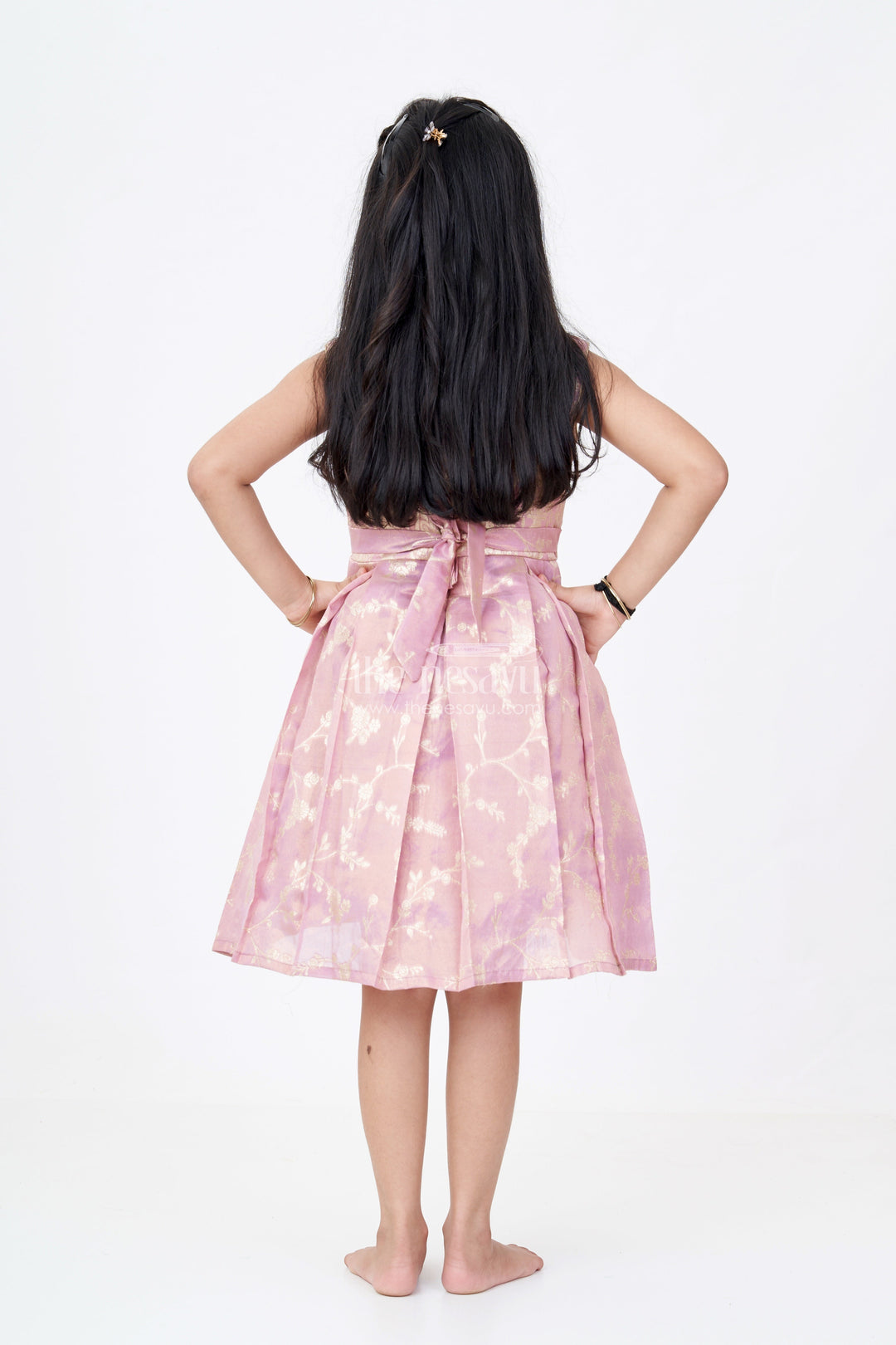 The Nesavu Silk Party Frock Elegant Girls Purple Silk Frock in Gold Tissue Banarasi Jacquard with Traditional Design Nesavu Girls Purple Silk Frock Banarasi Jacquard Gold Zari Embroidery | The Nesavu