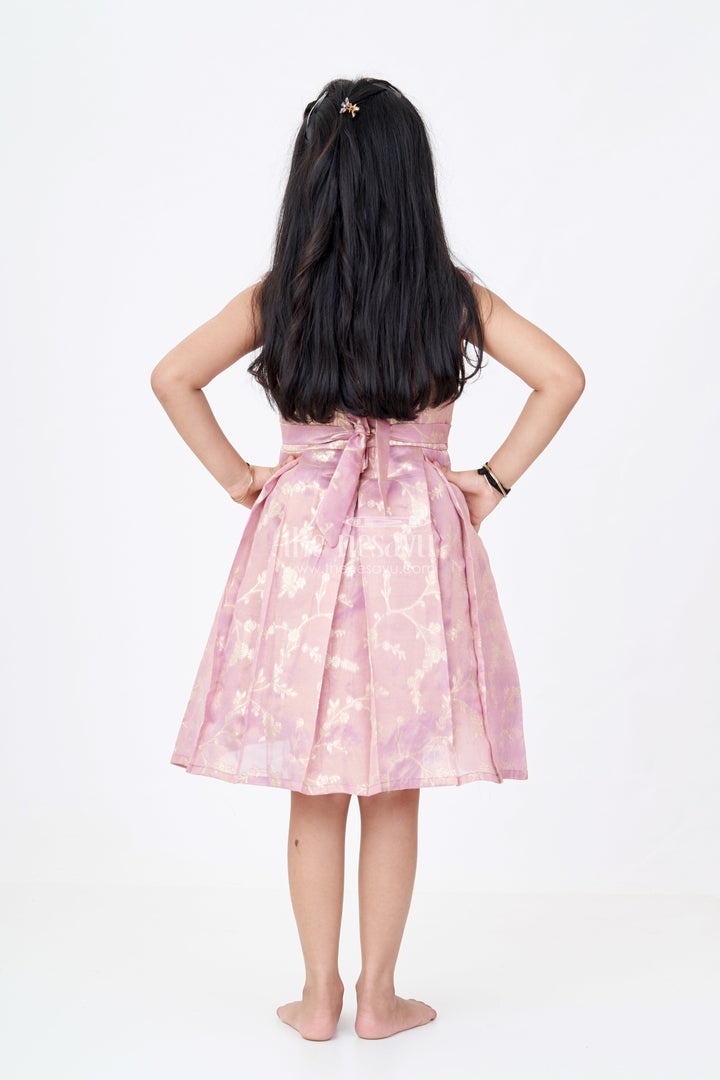 The Nesavu Silk Party Frock Elegant Girls Purple Silk Frock in Gold Tissue Banarasi Jacquard with Traditional Design Nesavu Girls Purple Silk Frock Banarasi Jacquard Gold Zari Embroidery | The Nesavu