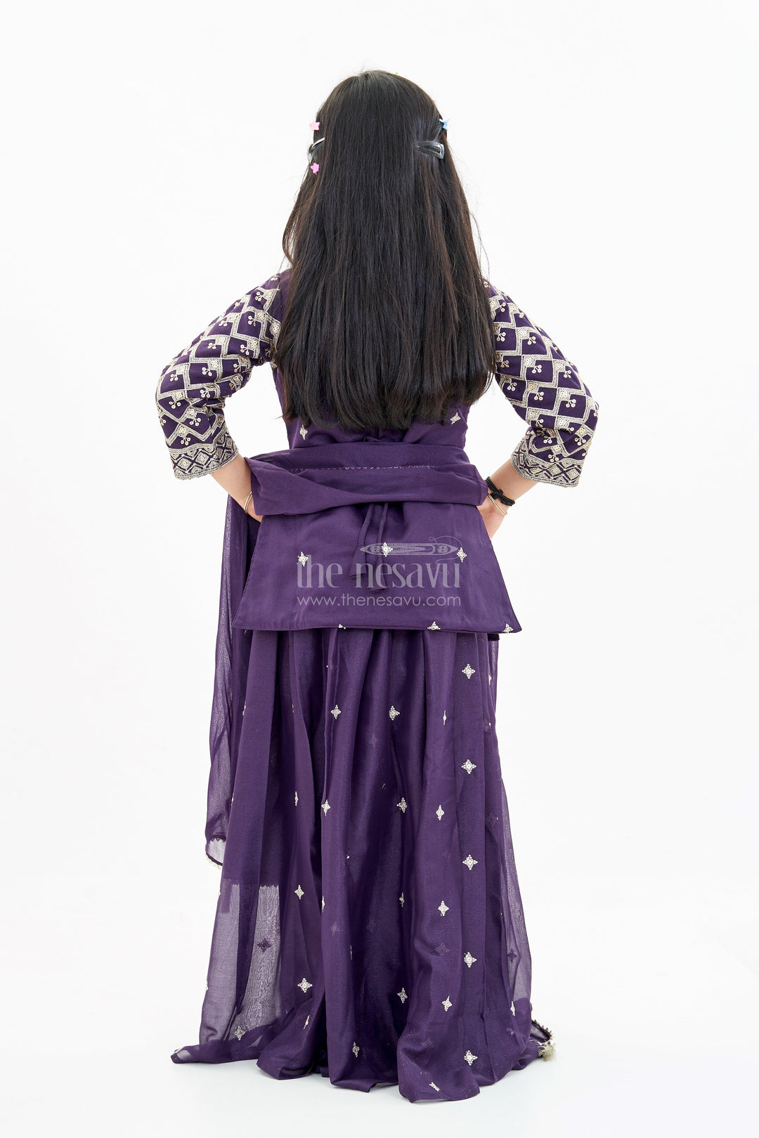 The Nesavu Girls Sharara / Plazo Set Elegant Girls Sharara Choli Dress with Embroidered Georgette and Matching Dupatta Nesavu Elegant Girls Sharara Choli Dress Embroidered Georgette Matching Dupatta | The Nesavu