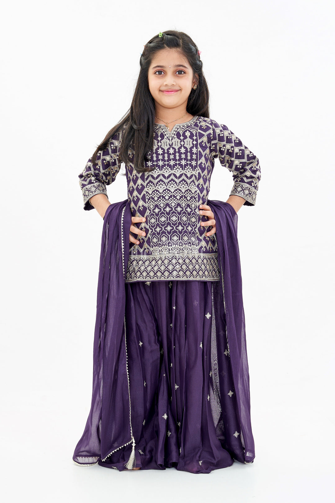 The Nesavu Girls Sharara / Plazo Set Elegant Girls Sharara Choli Dress with Embroidered Georgette and Matching Dupatta Nesavu Elegant Girls Sharara Choli Dress Embroidered Georgette Matching Dupatta | The Nesavu