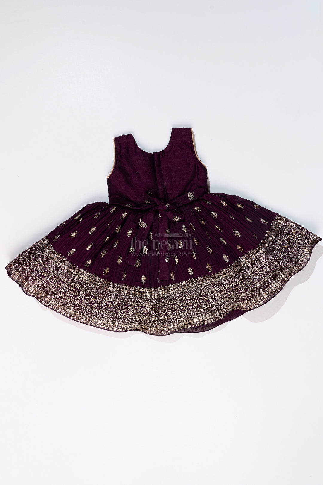 The Nesavu Silk Frock Elegant Girls Silk Dress for Weddings with Gold Foil Prints and Embellished Dupatta Nesavu Girls Silk Dress Weddings Gold Foil Prints Embroidered Dupatta | The Nesavu