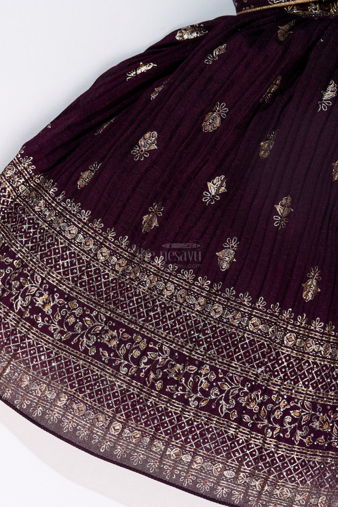 The Nesavu Silk Frock Elegant Girls Silk Dress for Weddings with Gold Foil Prints and Embellished Dupatta Nesavu Girls Silk Dress Weddings Gold Foil Prints Embroidered Dupatta | The Nesavu