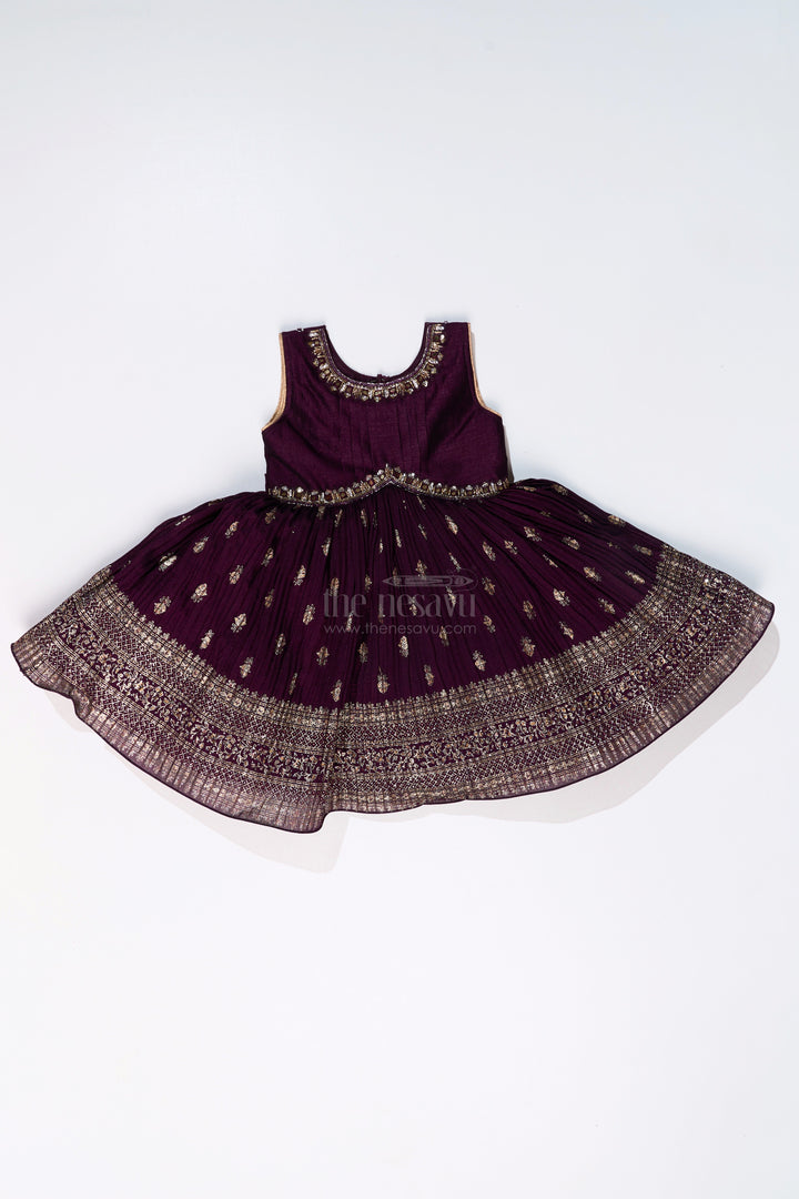 The Nesavu Silk Frock Elegant Girls Silk Dress for Weddings with Gold Foil Prints and Embellished Dupatta Nesavu Girls Silk Dress Weddings Gold Foil Prints Embroidered Dupatta | The Nesavu