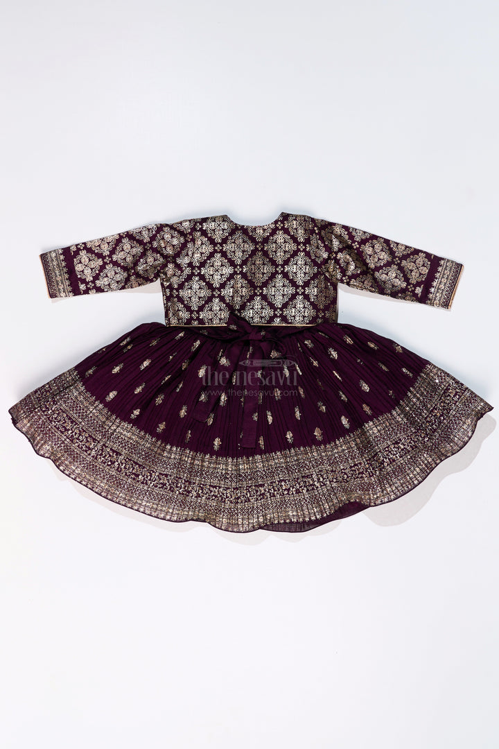 The Nesavu Silk Frock Elegant Girls Silk Dress for Weddings with Gold Foil Prints and Embellished Dupatta Nesavu Girls Silk Dress Weddings Gold Foil Prints Embroidered Dupatta | The Nesavu