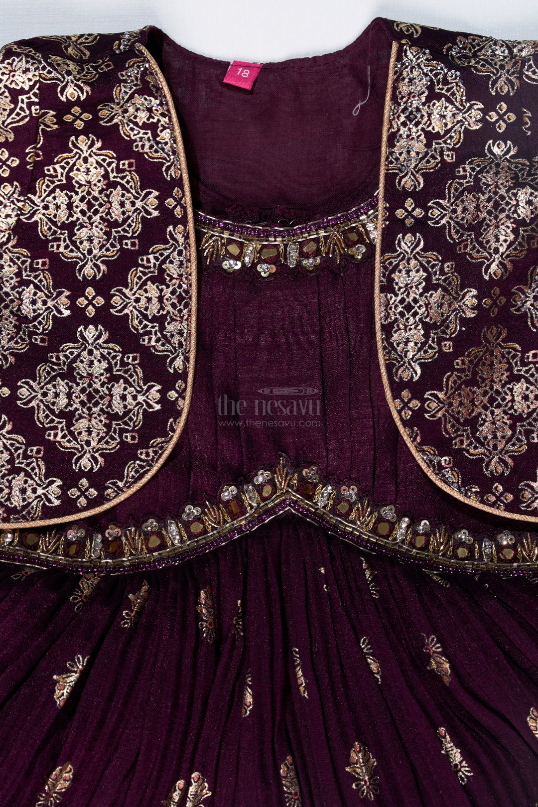 The Nesavu Silk Frock Elegant Girls Silk Dress for Weddings with Gold Foil Prints and Embellished Dupatta Nesavu Girls Silk Dress Weddings Gold Foil Prints Embroidered Dupatta | The Nesavu