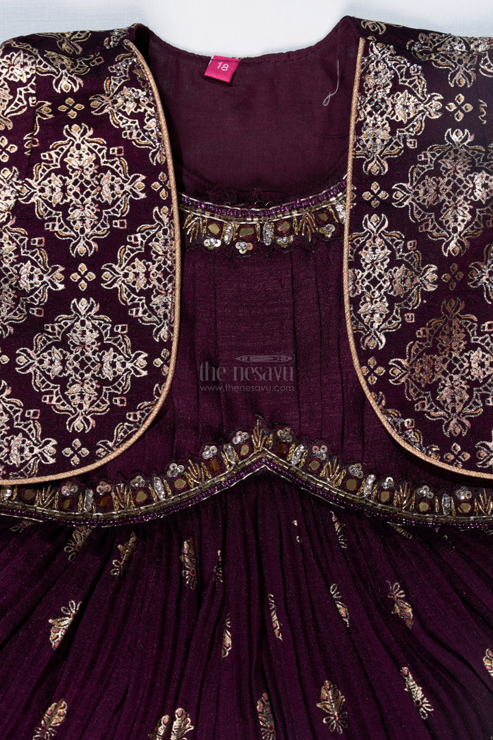 The Nesavu Silk Frock Elegant Girls Silk Dress for Weddings with Gold Foil Prints and Embellished Dupatta Nesavu Girls Silk Dress Weddings Gold Foil Prints Embroidered Dupatta | The Nesavu