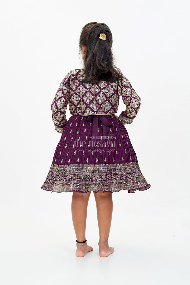 The Nesavu Silk Frock Elegant Girls Silk Dress for Weddings with Gold Foil Prints and Embellished Dupatta Nesavu Girls Silk Dress Weddings Gold Foil Prints Embroidered Dupatta | The Nesavu