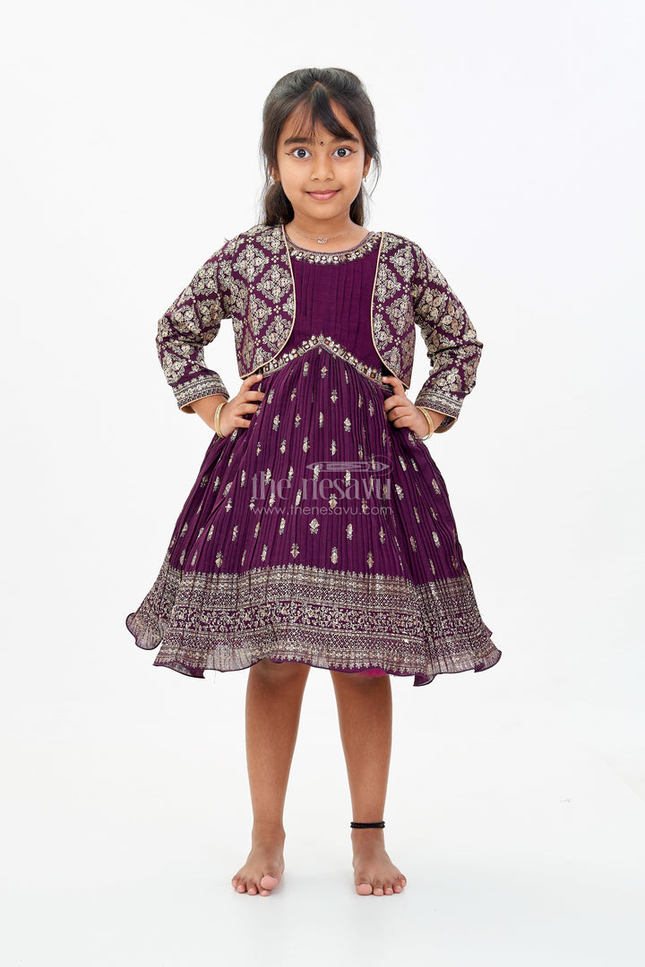 The Nesavu Silk Frock Elegant Girls Silk Dress for Weddings with Gold Foil Prints and Embellished Dupatta Nesavu Girls Silk Dress Weddings Gold Foil Prints Embroidered Dupatta | The Nesavu