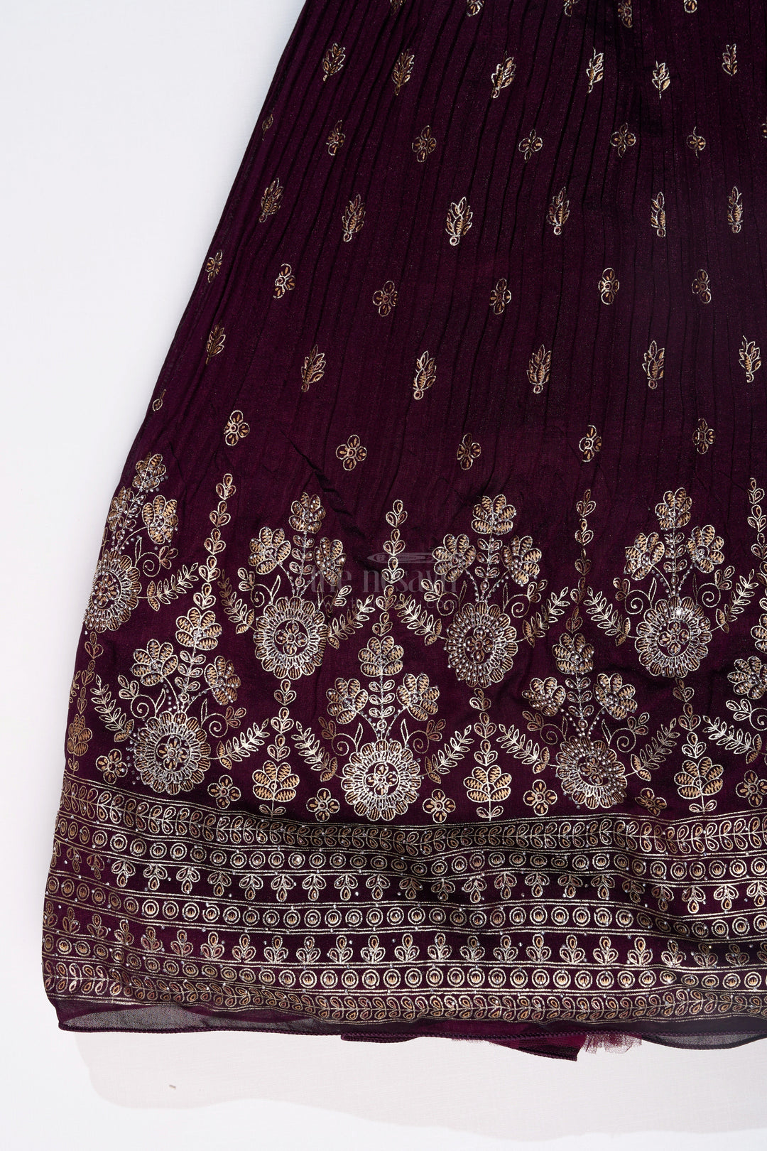 The Nesavu Girls Silk Gown Elegant Girls Wedding Wear Gown in Rich Blend Silk with Foil Prints and Intricate Embroidery Nesavu Girls Wedding Wear Gown Blend Silk Foil Prints Embellished Yoke | The Nesavu