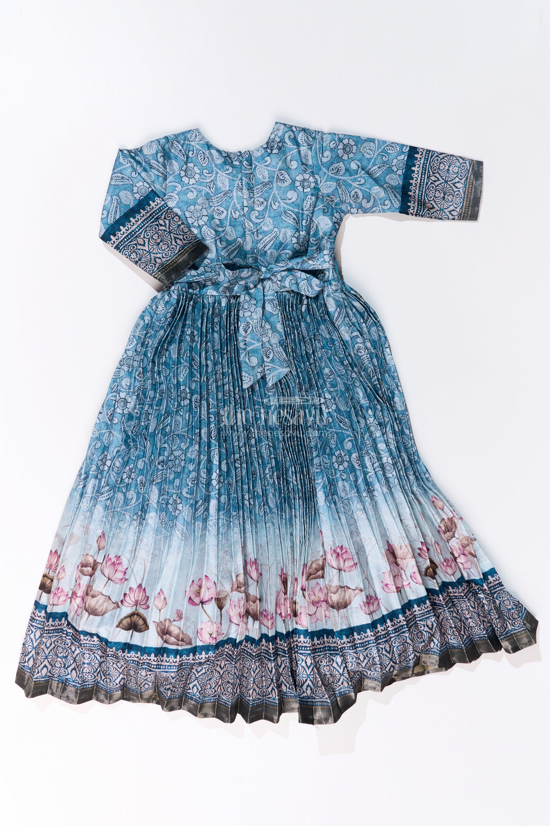 The Nesavu Girls Party Gown Elegant Glitter Gown for Girls with Pichwai Theme Semi Raw Silk and Floral Motifs Nesavu Elegant Glitter Gown Girls Pichwai Theme Semi Raw Silk Floral Motifs | The Nesavu