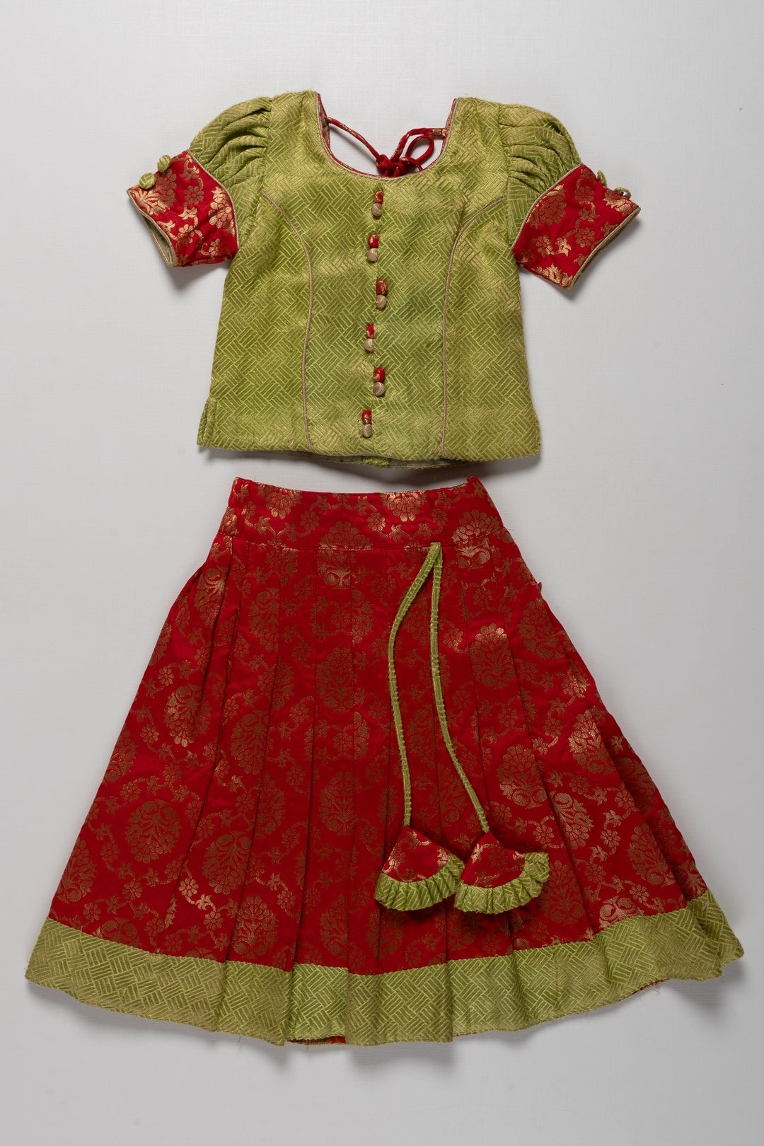 The Nesavu Pattu Pavadai Elegant Green and Red Girls Pattu Pavadai - Traditional South Indian Attire Nesavu 16 (1Y) / Red GPP161-16 Elegant Green and Red Girls Pattu Pavadai | Traditional South Indian Attire | The Nesavu