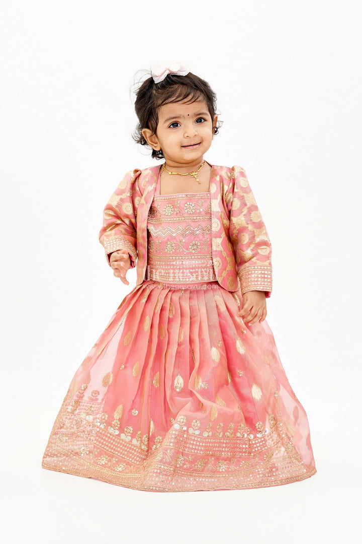 The Nesavu Girls Lehenga Choli Elegant Jacket Lehenga Set for Girls with Banarasi Jacquard and Embellished Choli Nesavu Elegant Jacket Lehenga Set Girls Banarasi Jacquard Embellished Choli | The Nesavu