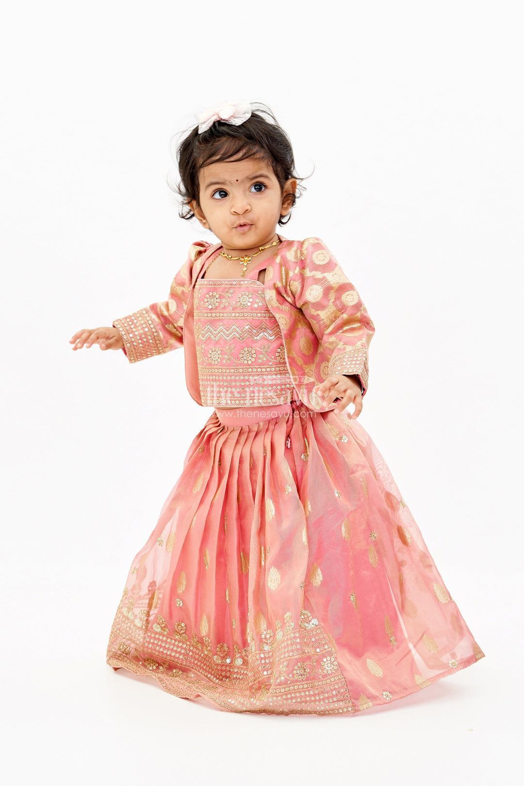 The Nesavu Girls Lehenga Choli Elegant Jacket Lehenga Set for Girls with Banarasi Jacquard and Embellished Choli Nesavu Elegant Jacket Lehenga Set Girls Banarasi Jacquard Embellished Choli | The Nesavu