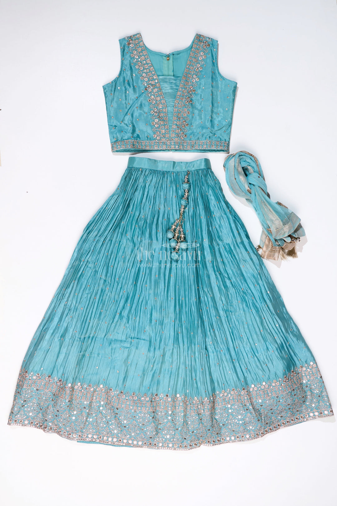 The Nesavu Girls Lehenga Choli Elegant Long Choli Lehenga for Girls with Shimmering Chinon Silk and Embellished Dupatta Nesavu Elegant Long Choli Lehenga Girls Shimmering Chinon Silk Embellished Dupatta | The Nesavu