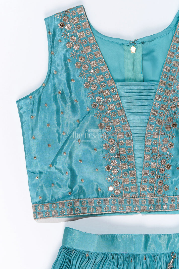 The Nesavu Girls Lehenga Choli Elegant Long Choli Lehenga for Girls with Shimmering Chinon Silk and Embellished Dupatta Nesavu Elegant Long Choli Lehenga Girls Shimmering Chinon Silk Embellished Dupatta | The Nesavu