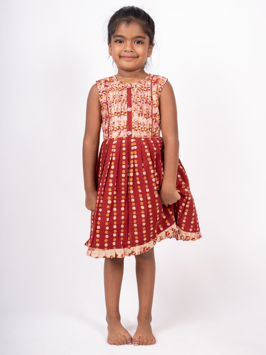 The Nesavu Girls Cotton Frock Elegant Maroon Soft Cotton Frock For Baby Girls Nesavu 10 (NB) / Maroon / Cotton GFC744-10 maroon cotton dresses | sleeveless gown deesigns | the nesavu