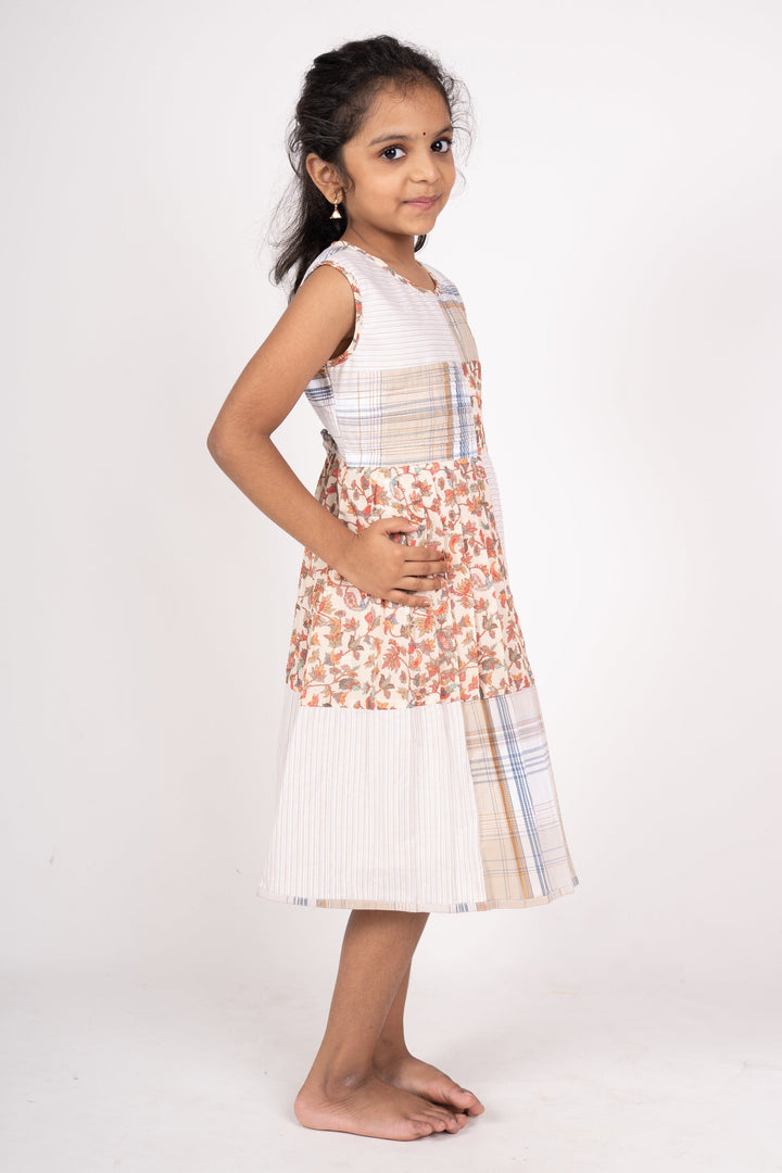 The Nesavu Girls Cotton Frock Elegant Multi Fabric Patch Work Cotton Frock Dress Nesavu Buy Online Cotton Dresses | Girls Summer Cotton Wear | The Nesavu