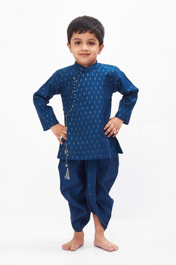 The Nesavu Boys Dothi Set Elegant Navy Blue Dhoti Kurta Set for Boys - Traditional and Stylish Nesavu 14 (6M) / Blue BES500A-14 Boys Navy Blue Designer Dhoti Kurta Set | Cultural Celebrations Wear | The Nesavu