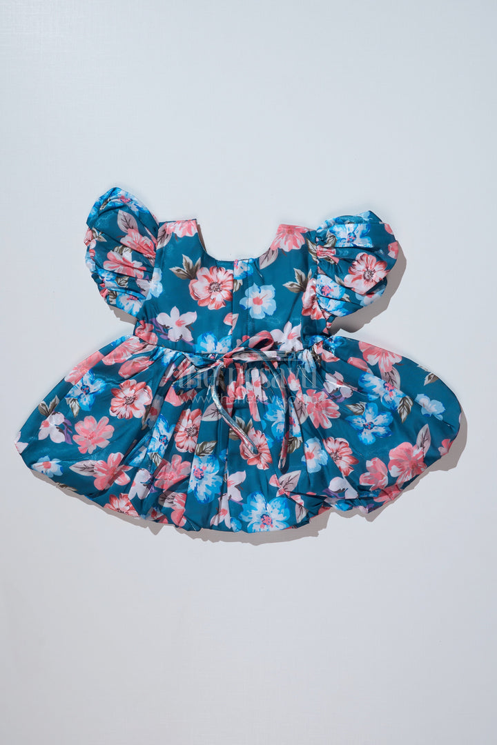 The Nesavu Baby Fancy Frock Elegant Organza Floral Frocks for Baby Girls in Glaza Satin with Puff Sleeves and Bow Detail Nesavu Organza Floral Frocks Baby Girls Glaza Satin Puff Sleeves Bow Detail | The Nesavu