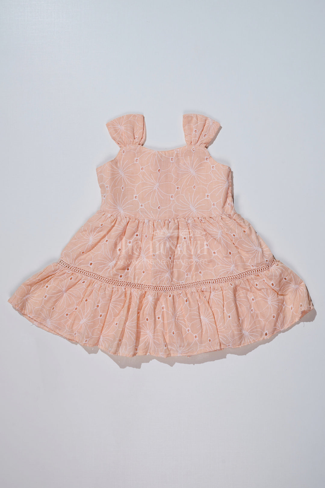 The Nesavu Girls Cotton Frock Elegant Pastel Colors Dress for Girls in Cotton with Delicate Chikankari Embroidery Nesavu 20 (3Y) / Peach GFC1617B-20 Nesavu Pastel Colors Dress Girls Cotton Delicate Chikankari Embroidery