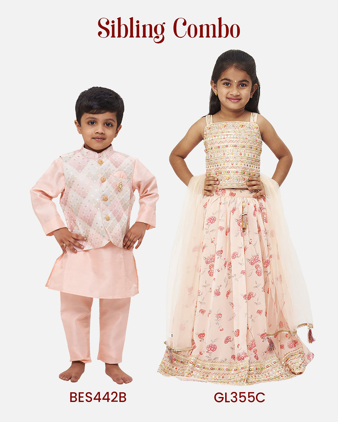 The Nesavu Girls Lehenga Choli Elegant Peach Floral Lehenga Choli with Sheer Dupatta for Girls - Traditional Festive Wear Nesavu Elegant wedding attire for children | Girls' festive collection | The Nesavu