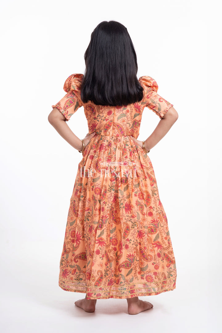 The Nesavu Girls Party Gown Elegant Pink Floral Muslin Silk Party Gown for Girls Nesavu Elegant Pink Floral Muslin Silk Party Gown for Girls - Stunning & Comfortable | The Nesavu